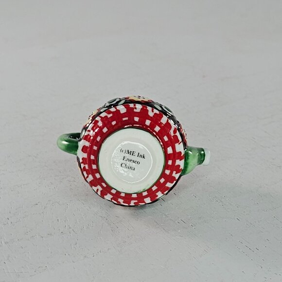 Mary Engelbreit Enesco Ceramic Teapot Trinket Box Red & Green Checkered Design - Picture 6 of 8